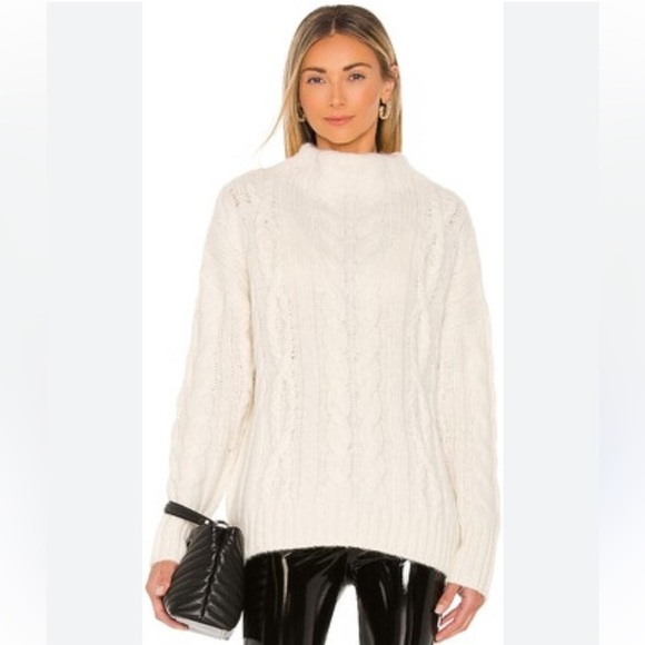 Vince Alpaca Wool Blend Braided Cable Funnel-Neck Camel Sweater crème - Picture 2 of 9